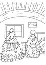 Children coloring book page cute gnome character in home Royalty Free Stock Photo