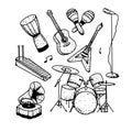 Doodle music tools line art element clipart illustration