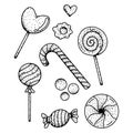 Doodle candy lollipop line art element clipart illustration