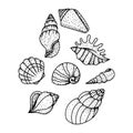 Doodle line art element clipart snail shiled illustration