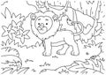 Children coloring book page lion forest illustration