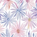 Vector watercolor illustration of pink purple blue flowers on white background wallpaper pattern Royalty Free Stock Photo