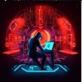 Hacker in front of a laptop. Cyber attack concept Royalty Free Stock Photo