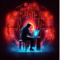 Hacker in front of a laptop. Cyber attack concept Royalty Free Stock Photo