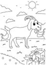 Children coloring book page alone sheep in nature