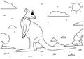 Children coloring book page kangaroo look back nature