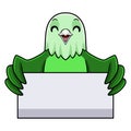 Cute grey headed love bird cartoon holding blank sign