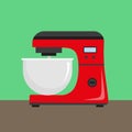 a red stand mixer on a green background. Flat style.