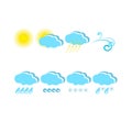 Weather icons. Color icons sun, clouds, rain, hail, sleet, wind on white stock vector illustration for