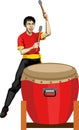 Boy Playing Chinese Traditional Drum