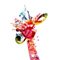 Colorful hand holding G-clef with musical instruments vector illustration Royalty Free Stock Photo