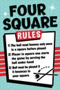 Four Square Game Rules Sign, Recess Games, School Playground Poster, Children\'s Game Directions Royalty Free Stock Photo