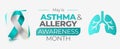 Asthma and Allergy Awareness Month. Observed in May. Vector banner.