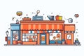 Isometric city building, shop and restaurant, urban scene