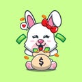 bunny with money bag cartoon vector illustration.