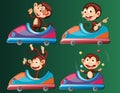 set of monkeys riding on toy car Royalty Free Stock Photo