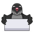 Cute mauve gray masked lovebird cartoon holding blank sign