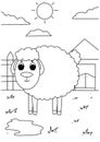 Children coloring book sheep in garden nature