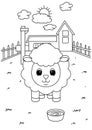 Children coloring book sheep in building field nature