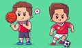 Cute boy playing soccer cartoon vector icon illustration. people sport icon concept isolated premium vector Royalty Free Stock Photo