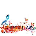 Colorful treble clef musical note symbol with piano keyboard background Royalty Free Stock Photo