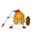 angry spartan cartoon illustration holding spear and shield