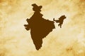 Brown map of Country India isolated on old paper grunge texture background - vector