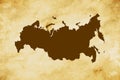 Brown map of Country Russia isolated on old paper grunge texture background - vector