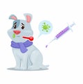 Sick Dog Infected With Virus Bacteria And Medicine Syringe. Animal Healthcare Symbol Cartoon Vector