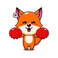 cute cheerleader fox cartoon vector illustration.