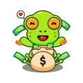 cute frog with money bag cartoon vector illustration.