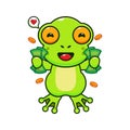 cute frog holding money cartoon vector illustration.