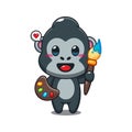 gorilla painter cartoon vector illustration. Royalty Free Stock Photo