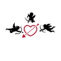 cupid icon set. love and valentine\'s day symbol. Cupid shooting arrow. Royalty Free Stock Photo