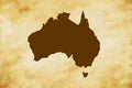 Brown map of Country Australia isolated on old paper grunge texture background - vector