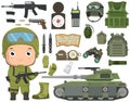 Cute soldier boy cartoon with soldier equipment