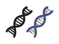 DNA clipart cartoon style. Simple DNA helix silhouette and color doodle flat vector illustration hand drawn doodle. DNA molecule