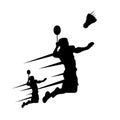 vector illustration silhouette design of two badminton players jumping to hit the ball. Royalty Free Stock Photo