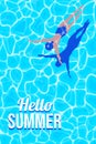 summer posters, banners and wallpapers. illustration of a person swimming in a swimming pool in the middle of a hot and sunny day Royalty Free Stock Photo