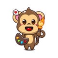cute monkey painter cartoon vector illustration. Royalty Free Stock Photo
