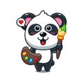 cute panda painter cartoon vector illustration. Royalty Free Stock Photo
