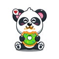 cute panda eating donut cartoon vector illustration. Royalty Free Stock Photo