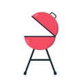 Red kettle barbecue charcoal grill clipart vector illustration. Kettle grill with folding metal lid flat vector design Royalty Free Stock Photo