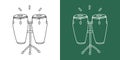 Conga drums line drawing vector. Percussion instrument congas clipart drawing linear style on white and chalkboard background Royalty Free Stock Photo