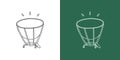 Timpani line drawing cartoon. Percussion instrument timpani drum clipart drawing linear style on white and chalkboard background