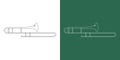 Trombone line drawing cartoon style. Brass instrument trombone clipart drawing in linear style on white and chalkboard background Royalty Free Stock Photo