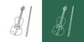 Violin line drawing cartoon style. String instrument violin clipart drawing in linear style