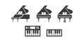 Piano flat web icon set. Grand piano, keyboard, synthesizer logo. Keyboard instrument grand piano sign silhouette solid black icon