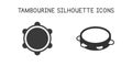 Tambourine flat web icon set. Tambourine logo. Percussion instrument simple tambourine sign silhouette solid black vector design