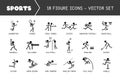 Sports icon pictogram vector set. Stick figure men sport players vector icon sign symbol pictogram. Badminton, tennis, soccer Royalty Free Stock Photo